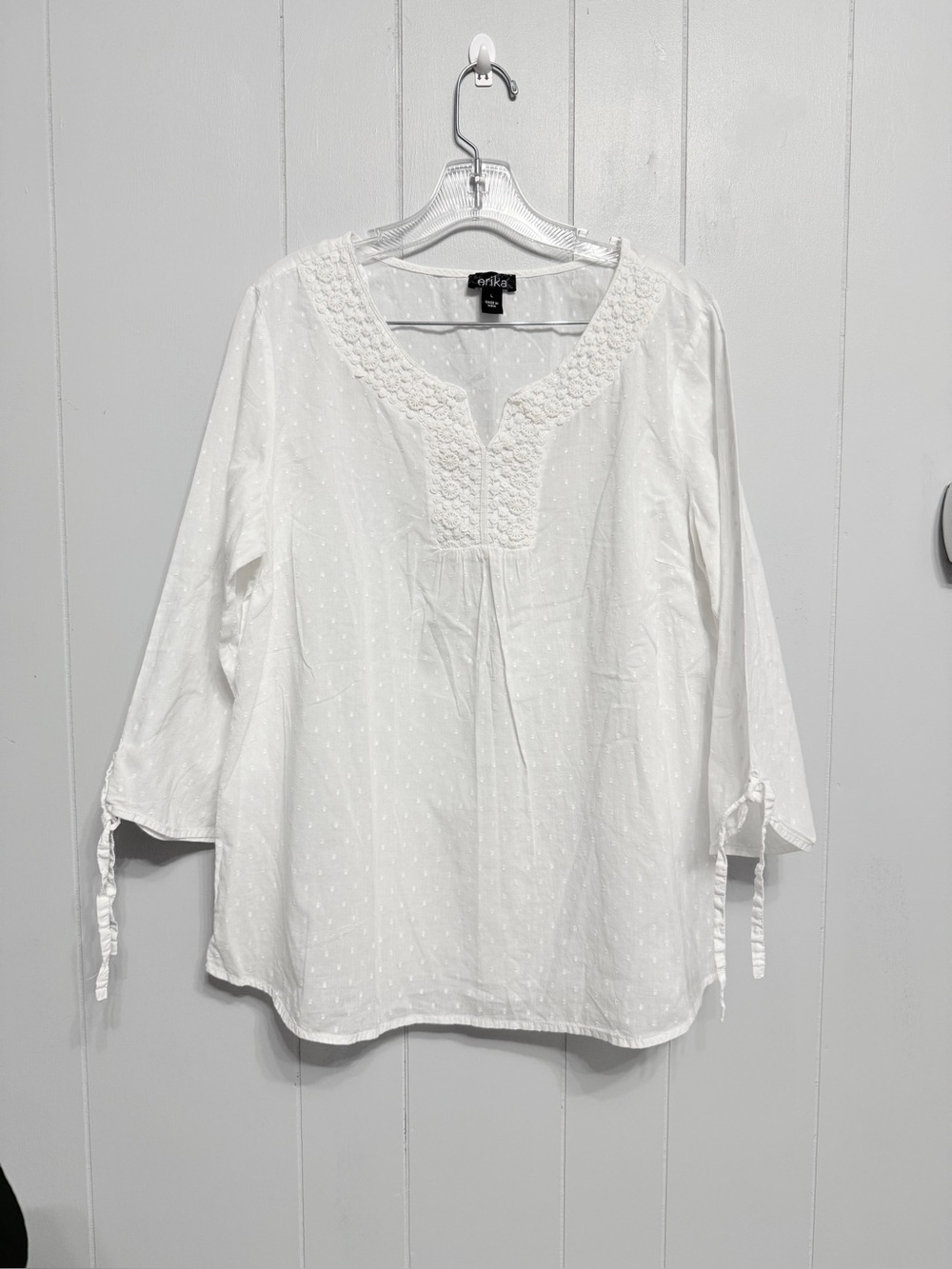 #10)  Erika White Embroidered Peasant Blouse - White Cotton